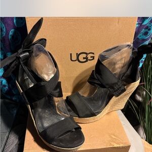 UGG Black and Tan Wedge Sandals for Women